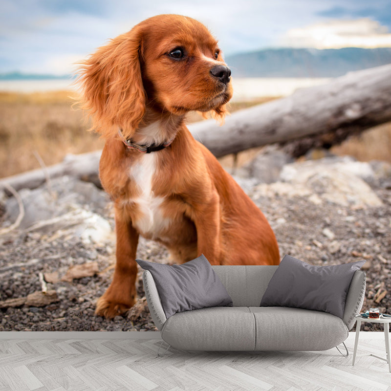Cute Dog Mural Wallpaper Photography Mildew Resistant for Living Room Bedroom