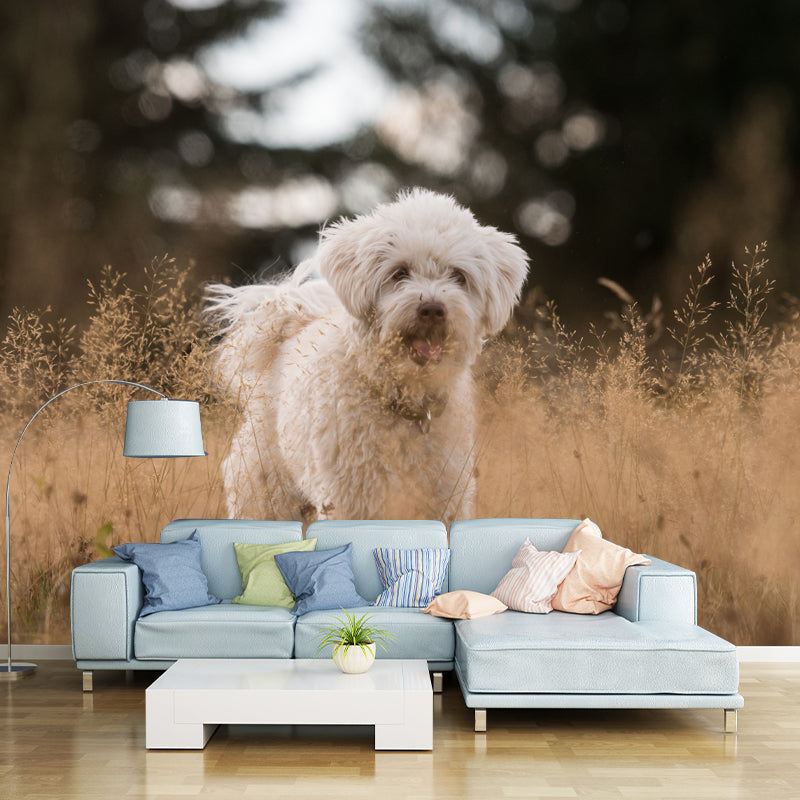 Cute Dog Mural Wallpaper Photography Mildew Resistant for Living Room Bedroom
