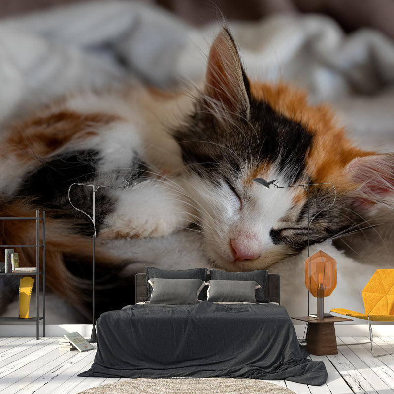 Cat Mural Wallpaper Stain Proof Modern Bedroom Wall Decoration, Customized Size