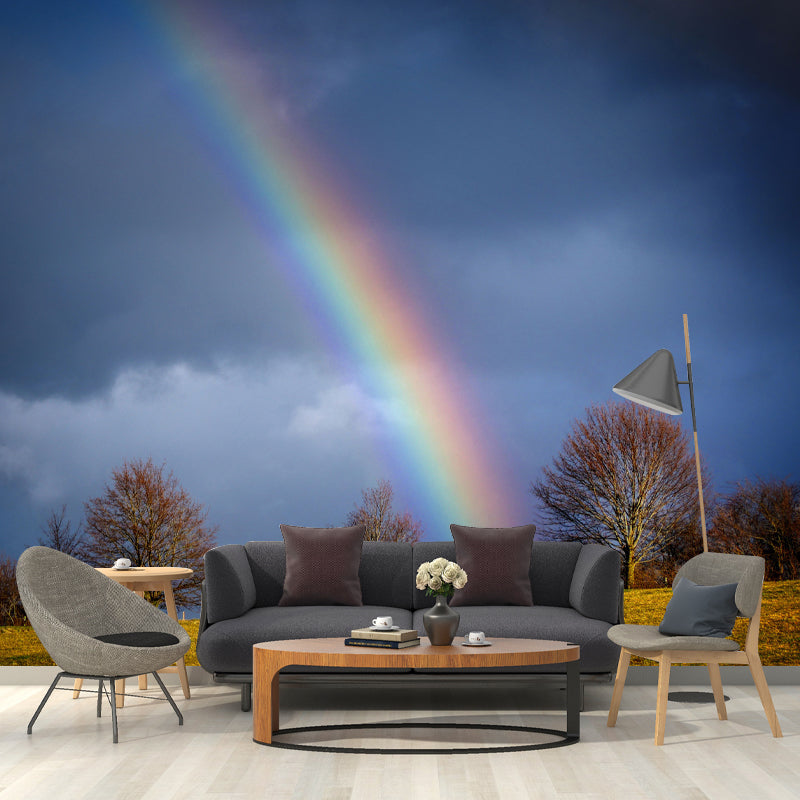 Sky with Rainbow Mural Wallpaper House Wall Covering, Custom Size Available