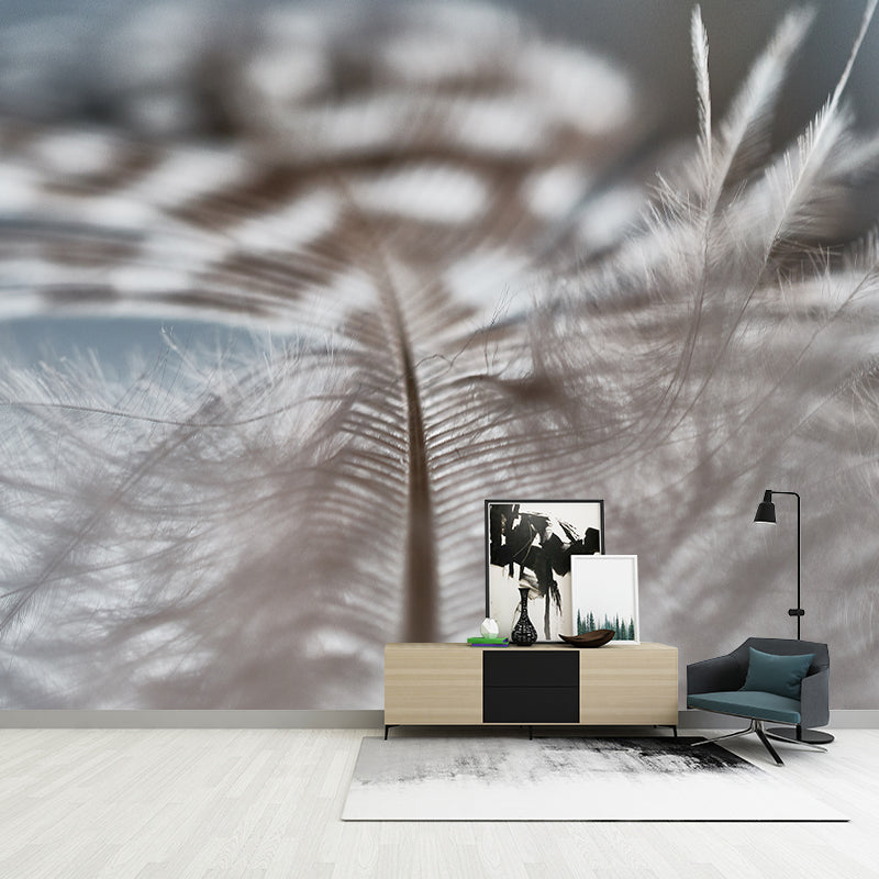 Bird Feather Mural for Sitting Room Wall Art in Light Color, Stain Resistant