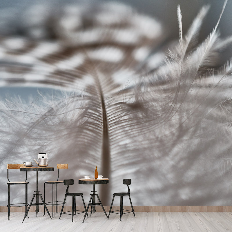 Bird Feather Mural for Sitting Room Wall Art in Light Color, Stain Resistant