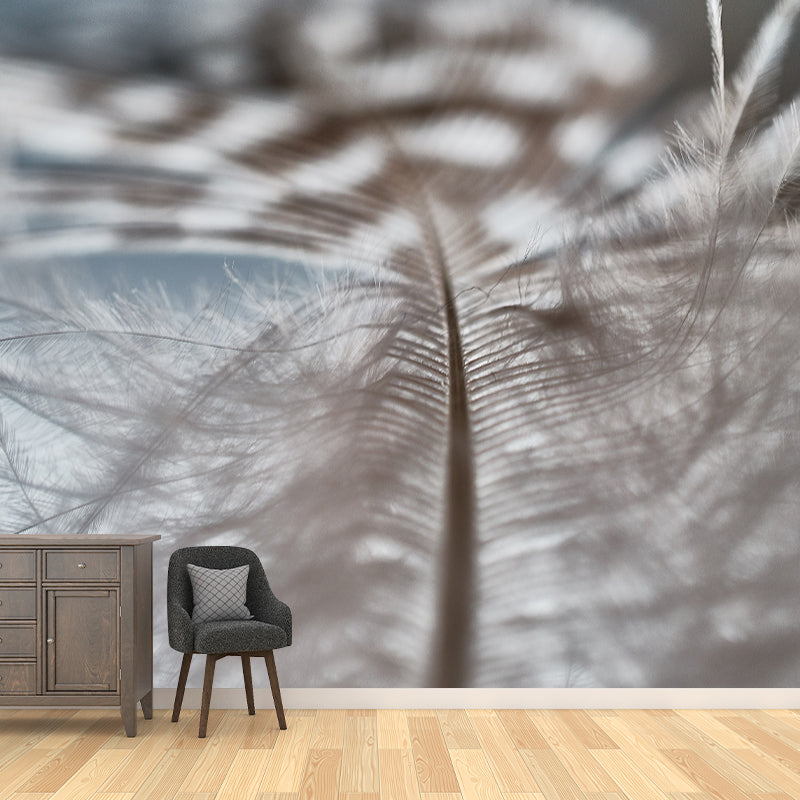Bird Feather Mural for Sitting Room Wall Art in Light Color, Stain Resistant