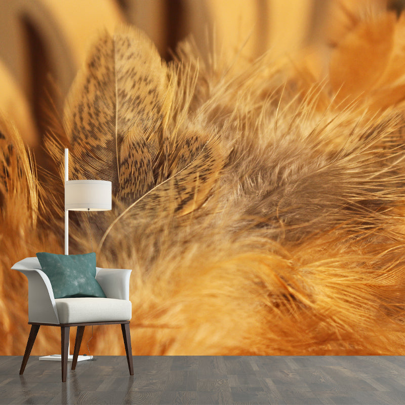 Bird Feather Mural for Sitting Room Wall Art in Light Color, Stain Resistant