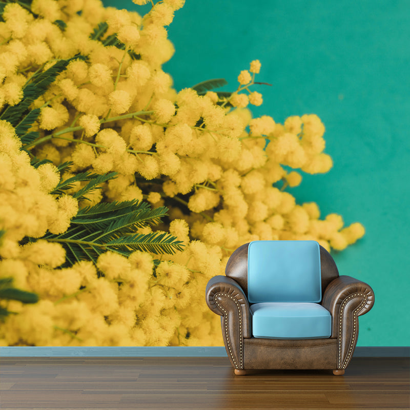 Yellow Mimosa Wall Covering Stain Resistant Living Room Simple Wall Decor