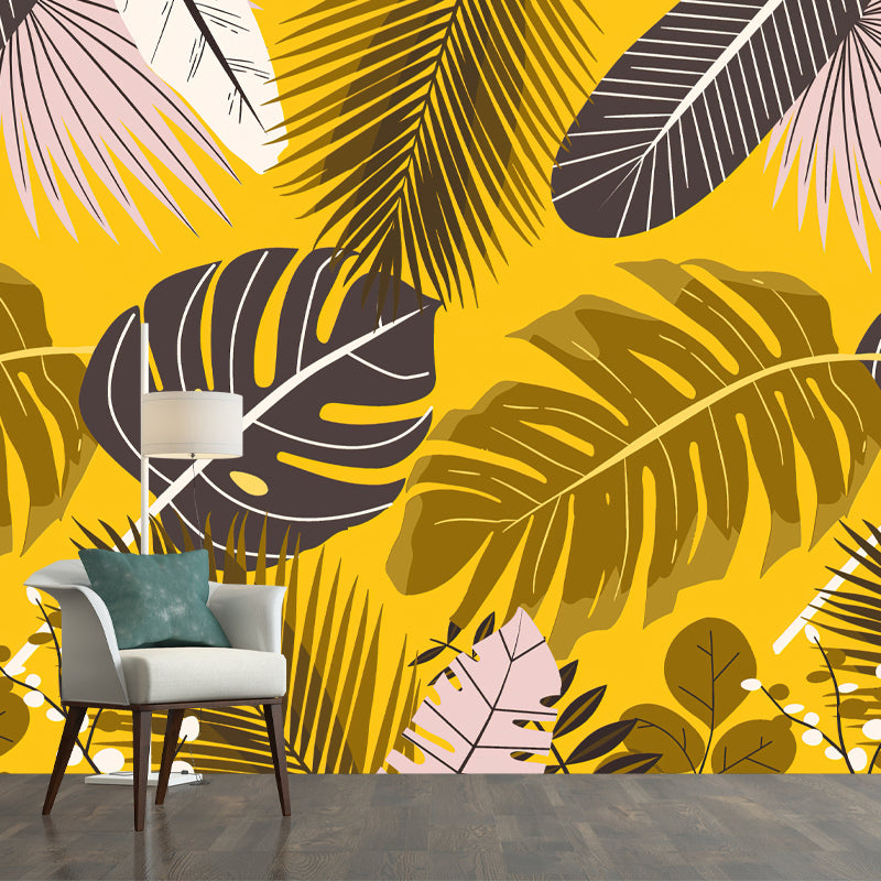 Tropical Leaves Wall Murals Stain Resistant Sleeping Room Wall Covering