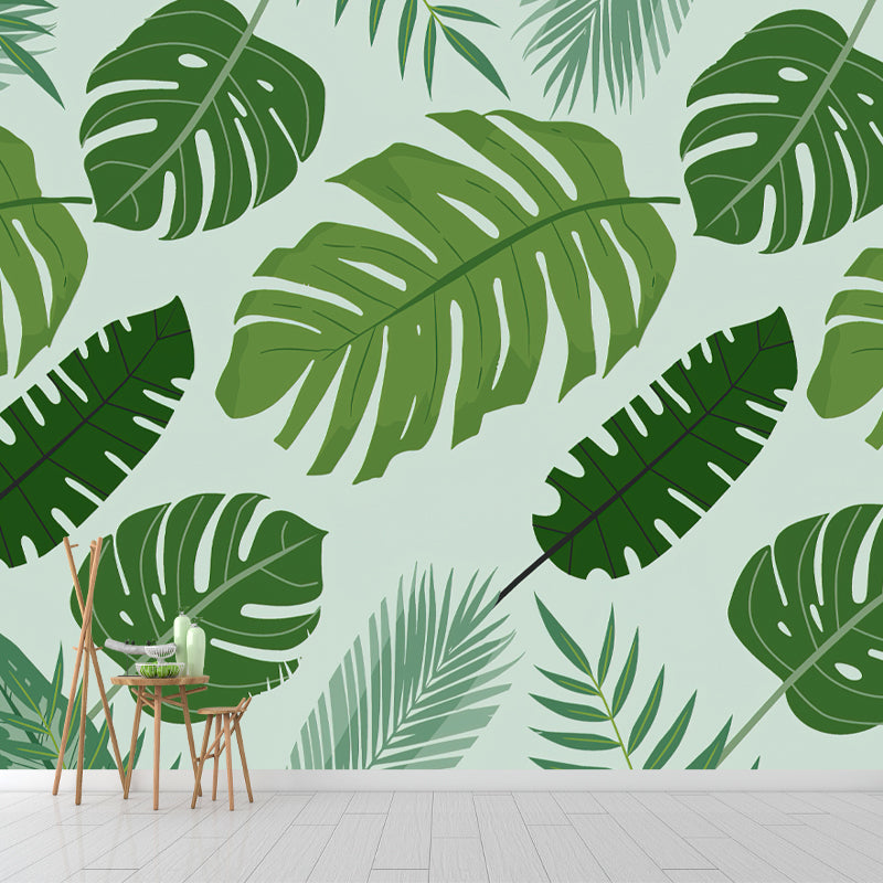 Tropical Leaves Wall Murals Stain Resistant Sleeping Room Wall Covering