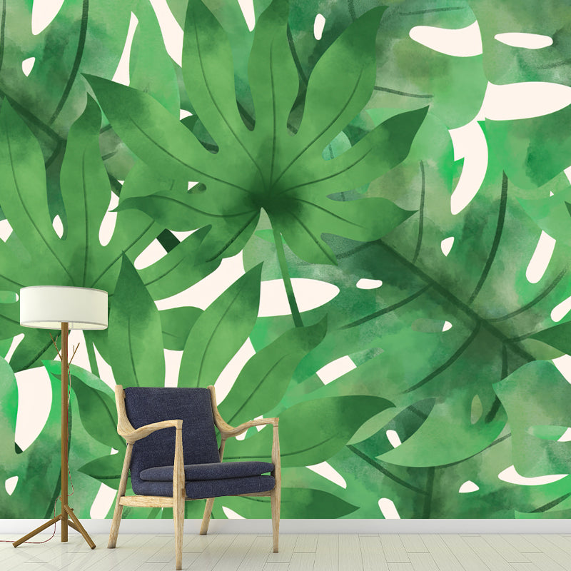 Tropical Leaves Wall Murals Stain Resistant Sleeping Room Wall Covering