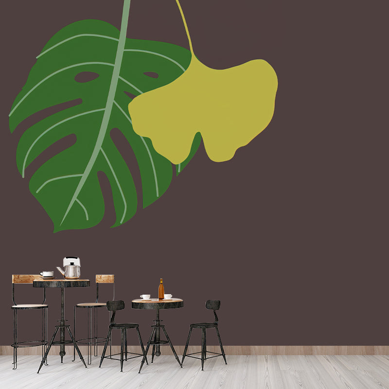 Tropical Leaves Wall Murals Stain Resistant Sleeping Room Wall Covering