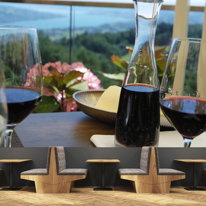 Customised Red Wine Mural Wallpaper for Bar Shop Decorative, Water Resistant