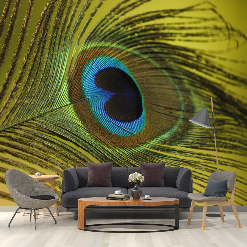 Peacock Feather Waterproof Sitting Room Customised Wall Covering, Made to Measure