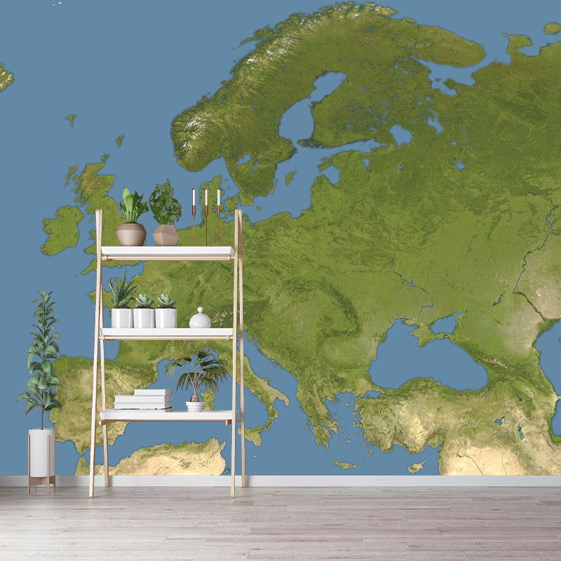 Map Mural Wallpaper Moisture Resistant Contemporary Study Room Wall Decor