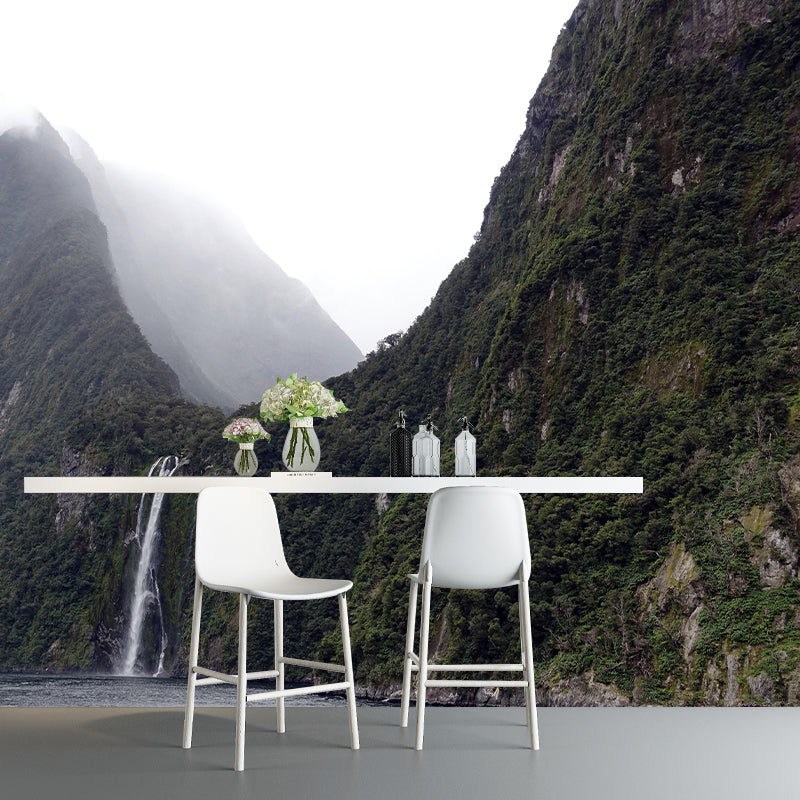 Mountain and Waterfall Mural Wallpaper Wall Covering Mildew Resistant for Sleeping Room