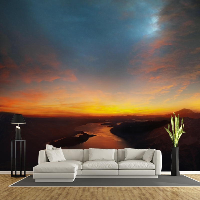 Mountain and River Mural Wallpaper Wall Covering Mildew Resistant for Sleeping Room
