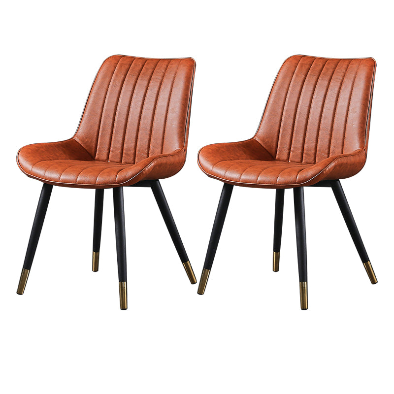 Modern Design Faux Leather Side Chair with 4 Metal Black Finish Legs Solid Back Armless Chair
