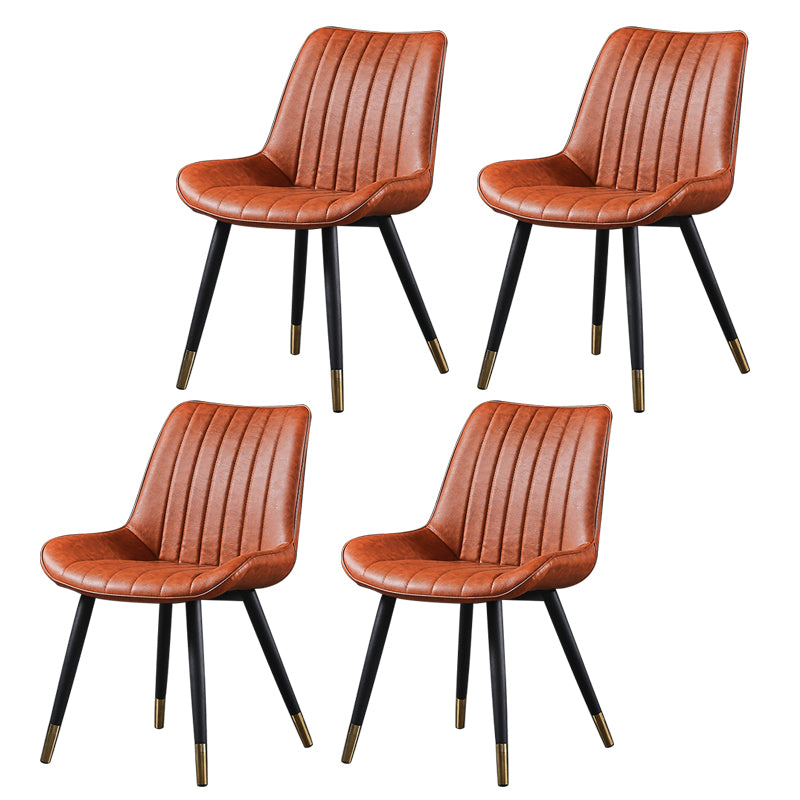 Modern Design Faux Leather Side Chair with 4 Metal Black Finish Legs Solid Back Armless Chair