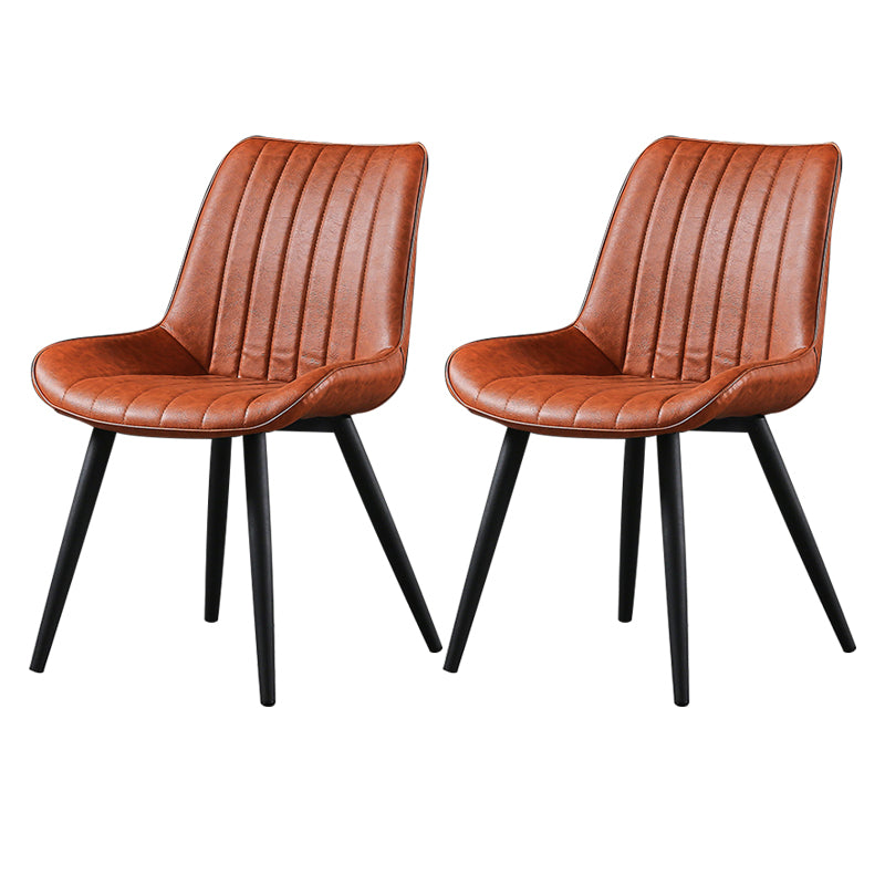 Modern Design Faux Leather Side Chair with 4 Metal Black Finish Legs Solid Back Armless Chair
