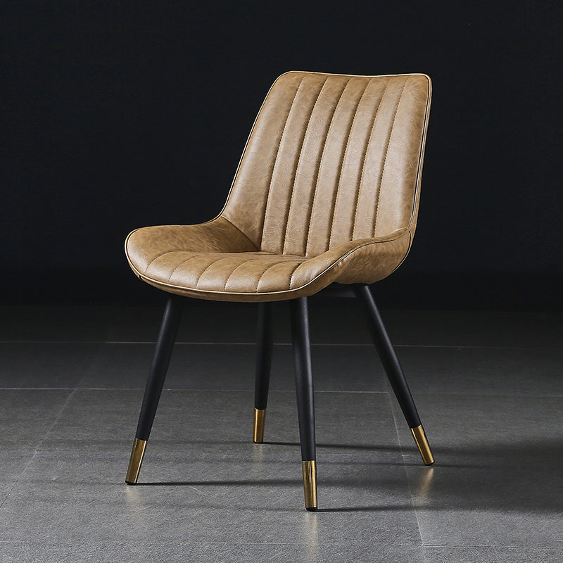 Modern Design Faux Leather Side Chair with 4 Metal Black Finish Legs Solid Back Armless Chair