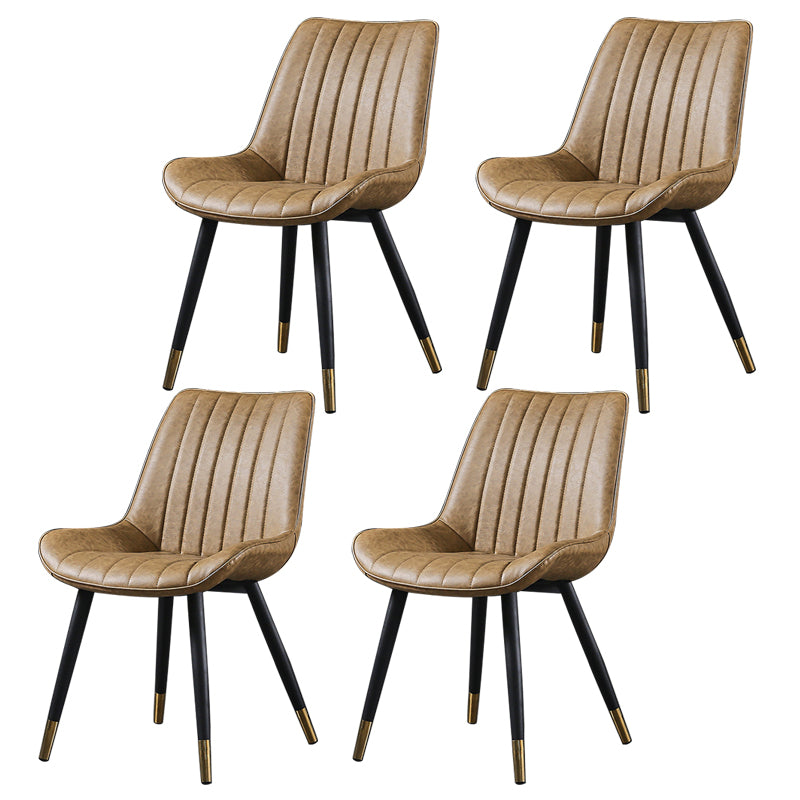 Modern Design Faux Leather Side Chair with 4 Metal Black Finish Legs Solid Back Armless Chair