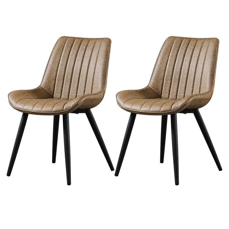 Modern Design Faux Leather Side Chair with 4 Metal Black Finish Legs Solid Back Armless Chair