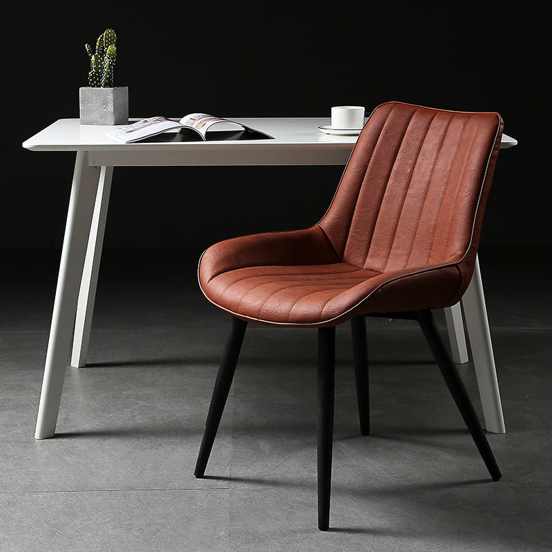Modern Design Faux Leather Side Chair with 4 Metal Black Finish Legs Solid Back Armless Chair