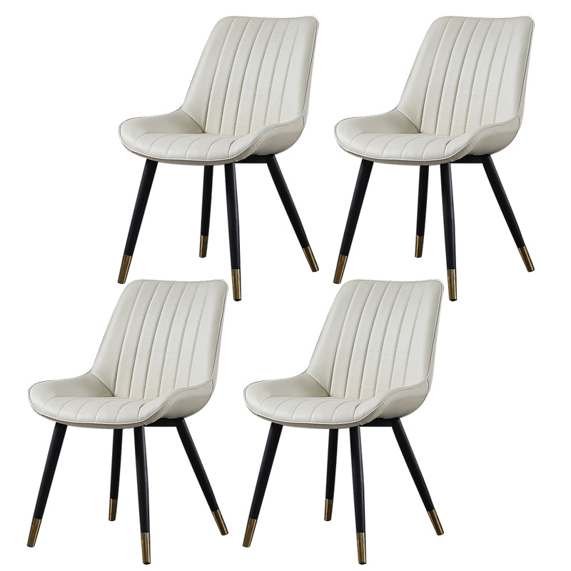 Modern Design Faux Leather Side Chair with 4 Metal Black Finish Legs Solid Back Armless Chair
