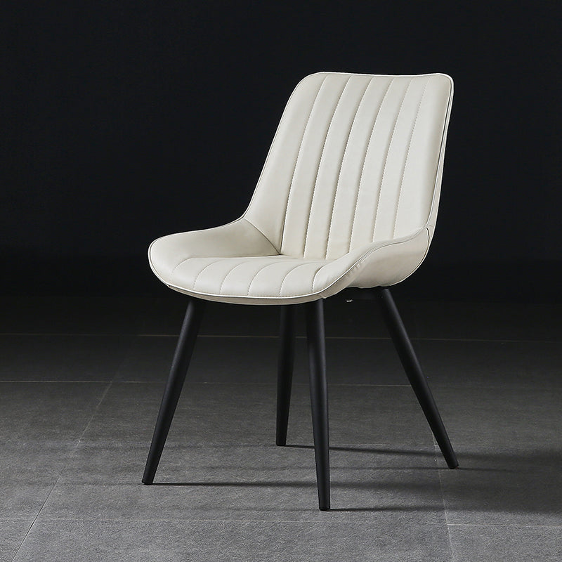 Modern Design Faux Leather Side Chair with 4 Metal Black Finish Legs Solid Back Armless Chair