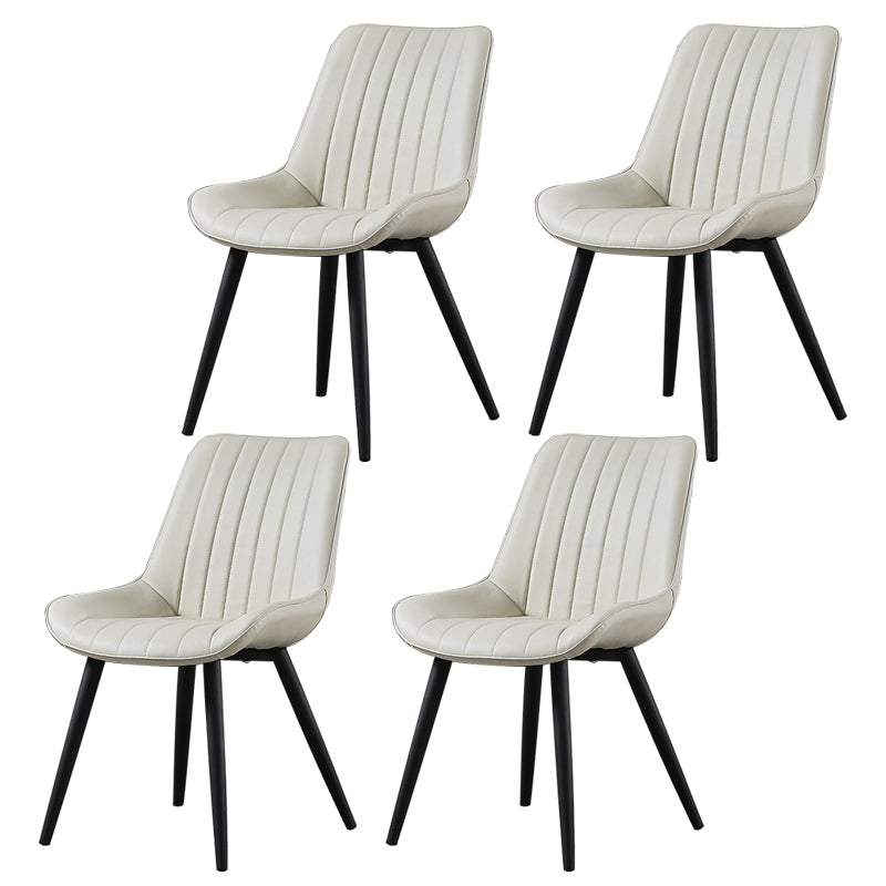 Modern Design Faux Leather Side Chair with 4 Metal Black Finish Legs Solid Back Armless Chair