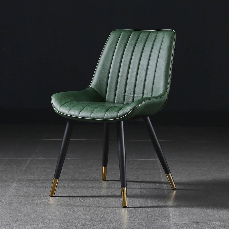 Modern Design Faux Leather Side Chair with 4 Metal Black Finish Legs Solid Back Armless Chair
