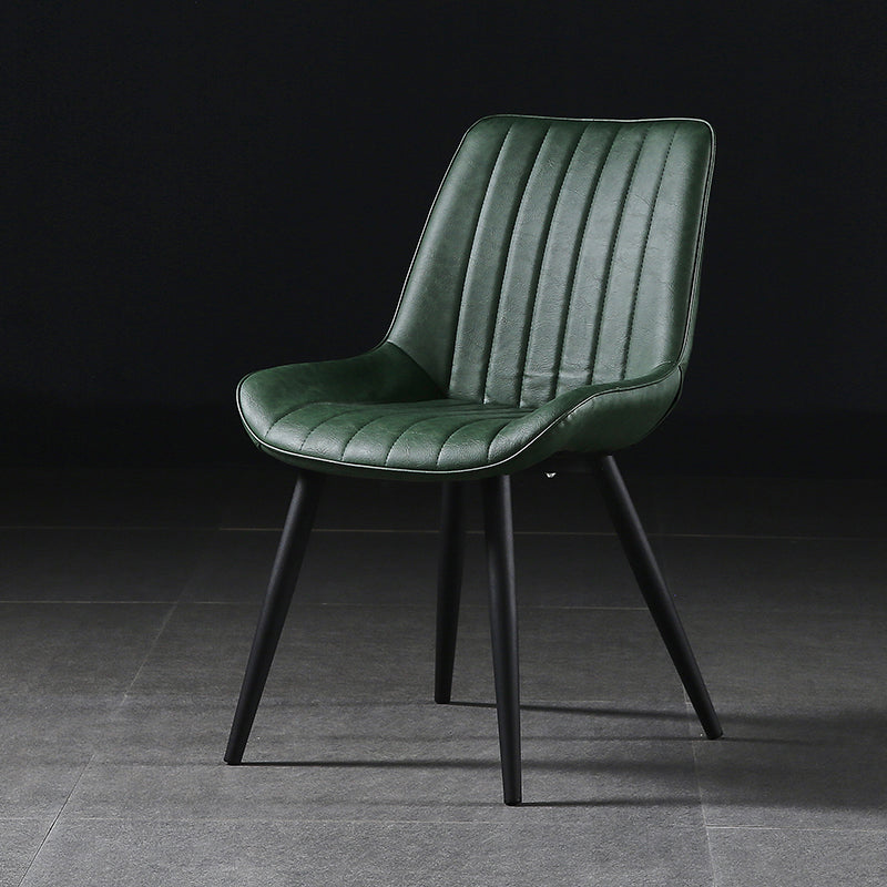 Modern Design Faux Leather Side Chair with 4 Metal Black Finish Legs Solid Back Armless Chair