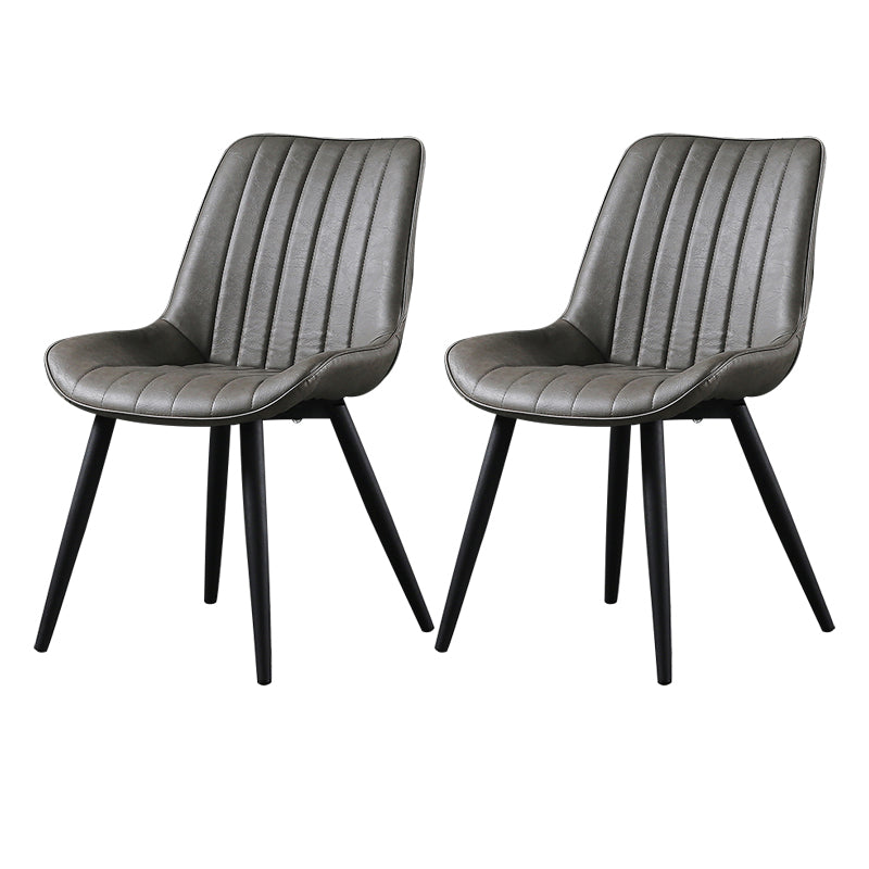 Modern Design Faux Leather Side Chair with 4 Metal Black Finish Legs Solid Back Armless Chair