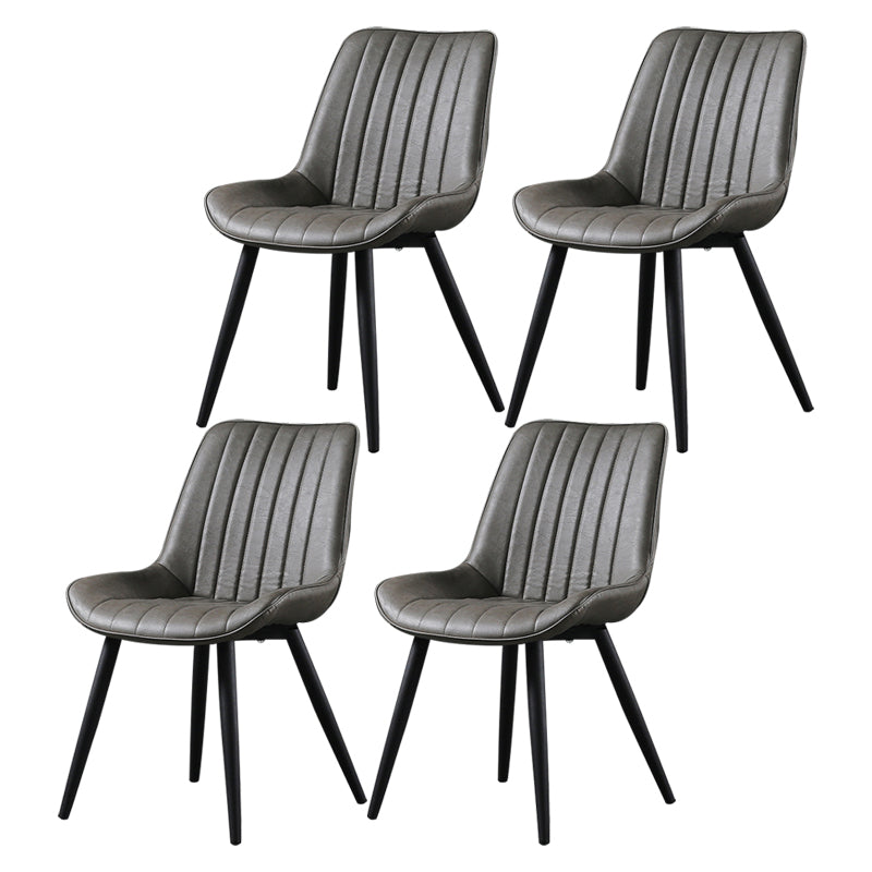 Modern Design Faux Leather Side Chair with 4 Metal Black Finish Legs Solid Back Armless Chair