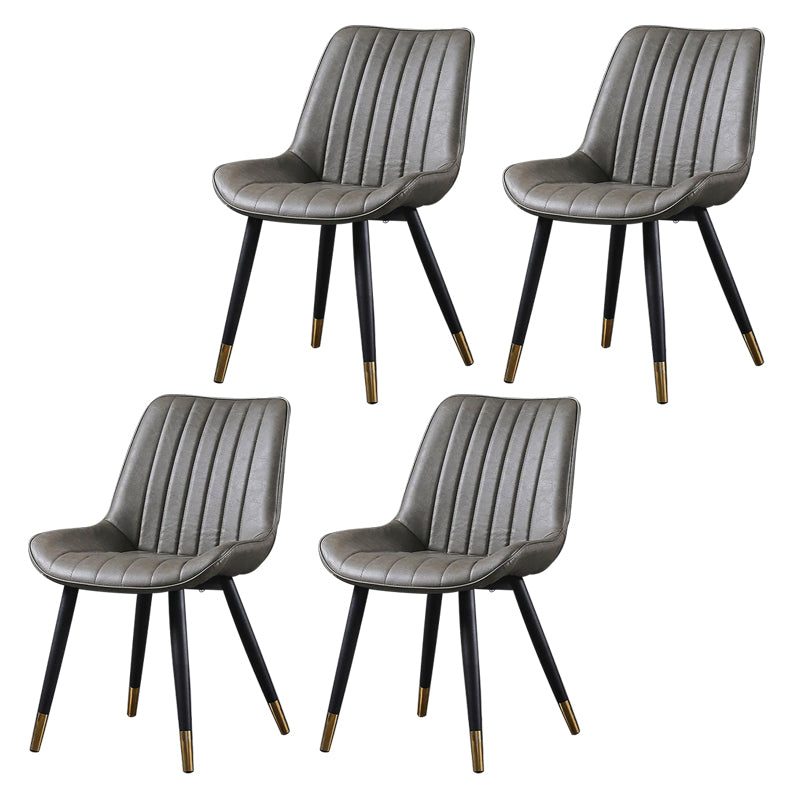 Modern Design Faux Leather Side Chair with 4 Metal Black Finish Legs Solid Back Armless Chair