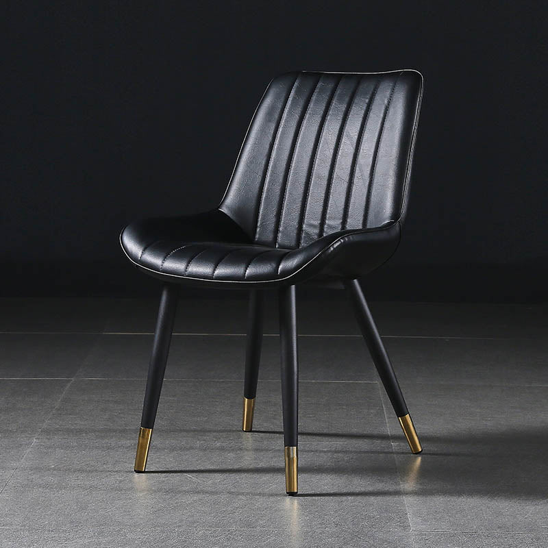 Modern Design Faux Leather Side Chair with 4 Metal Black Finish Legs Solid Back Armless Chair
