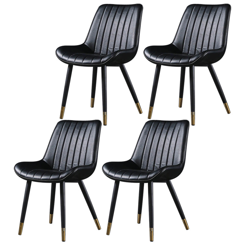 Modern Design Faux Leather Side Chair with 4 Metal Black Finish Legs Solid Back Armless Chair