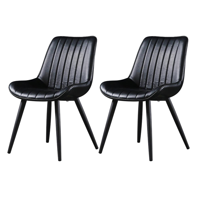 Modern Design Faux Leather Side Chair with 4 Metal Black Finish Legs Solid Back Armless Chair