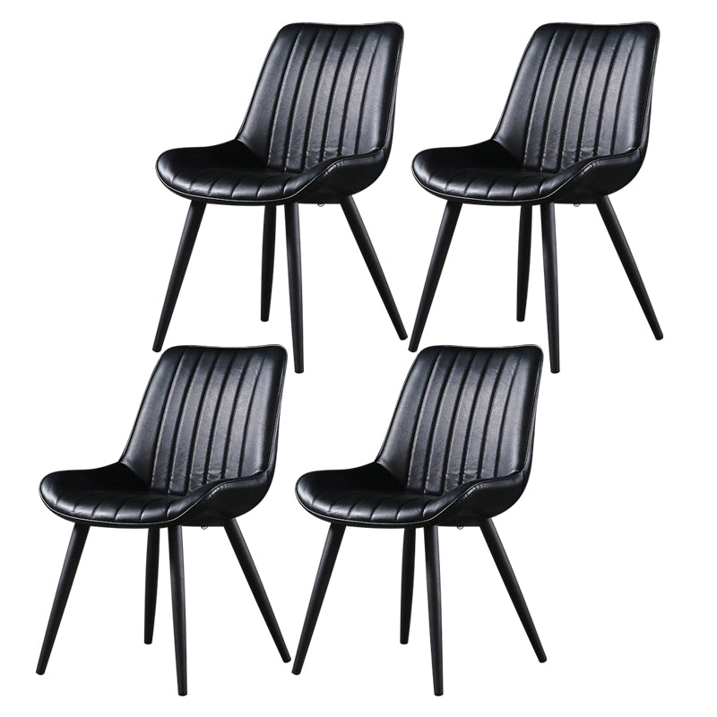 Modern Design Faux Leather Side Chair with 4 Metal Black Finish Legs Solid Back Armless Chair