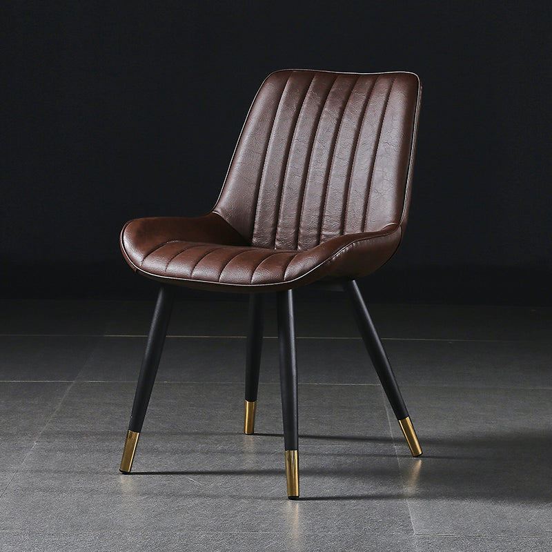 Modern Design Faux Leather Side Chair with 4 Metal Black Finish Legs Solid Back Armless Chair
