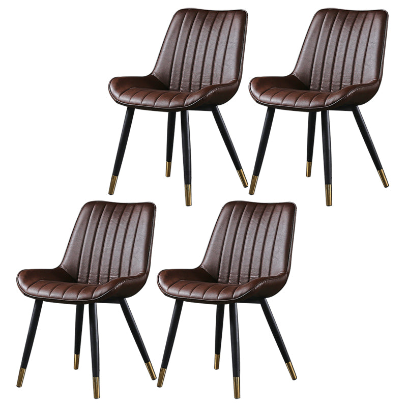 Modern Design Faux Leather Side Chair with 4 Metal Black Finish Legs Solid Back Armless Chair