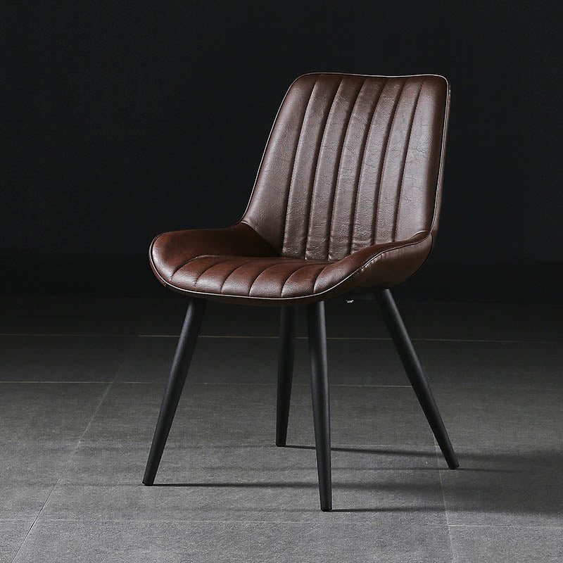 Modern Design Faux Leather Side Chair with 4 Metal Black Finish Legs Solid Back Armless Chair