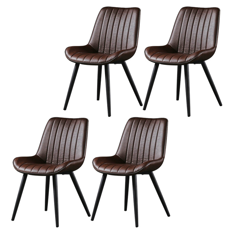 Modern Design Faux Leather Side Chair with 4 Metal Black Finish Legs Solid Back Armless Chair