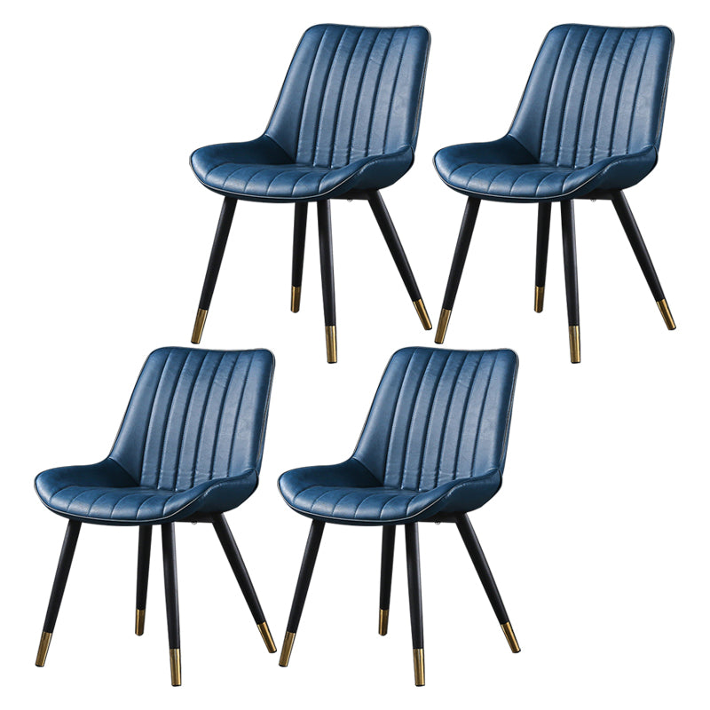 Modern Design Faux Leather Side Chair with 4 Metal Black Finish Legs Solid Back Armless Chair