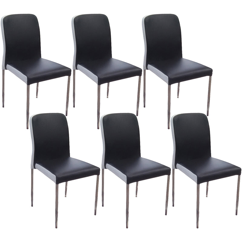 Chaise d'appoint contemporaine en cuir à dossier solide, chaises de salle à manger empilables noires et blanches