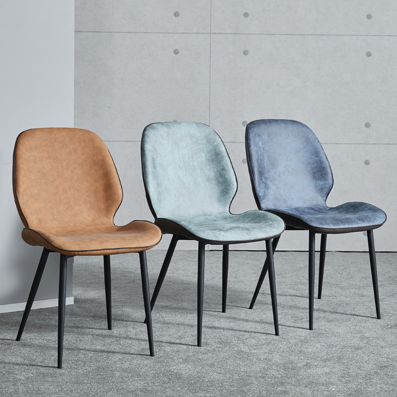 Modern Armless Dining Chairs Leather Wingback Side Chair with Metal Legs