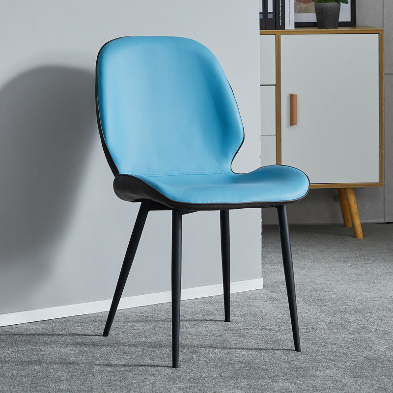 Modern Armless Dining Chairs Leather Wingback Side Chair with Metal Legs