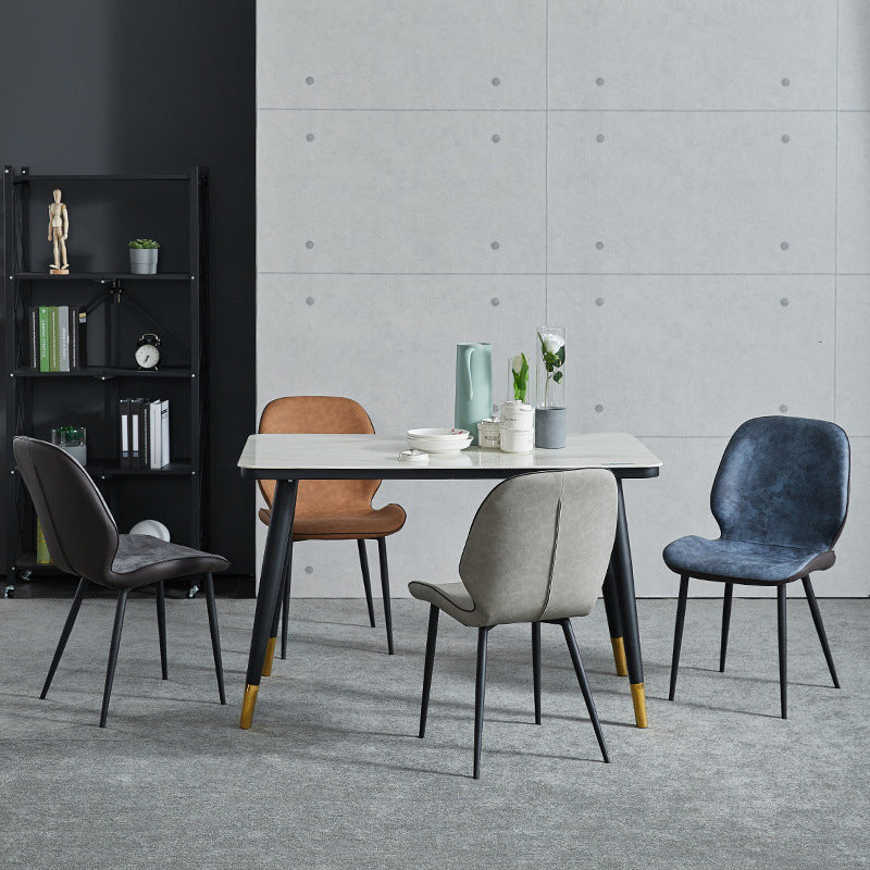 Modern Armless Dining Chairs Leather Wingback Side Chair with Metal Legs