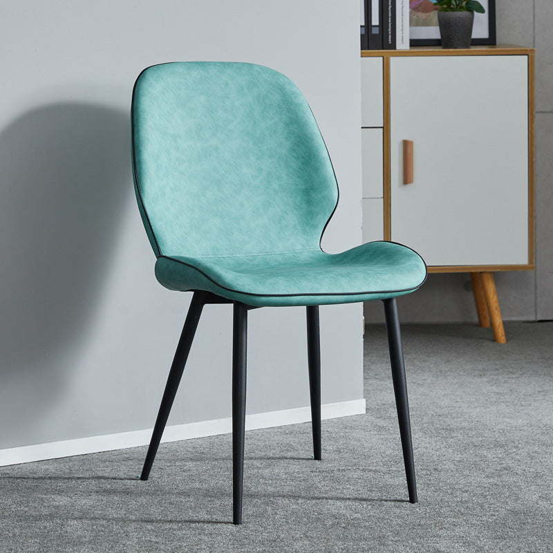 Modern Armless Dining Chairs Leather Wingback Side Chair with Metal Legs