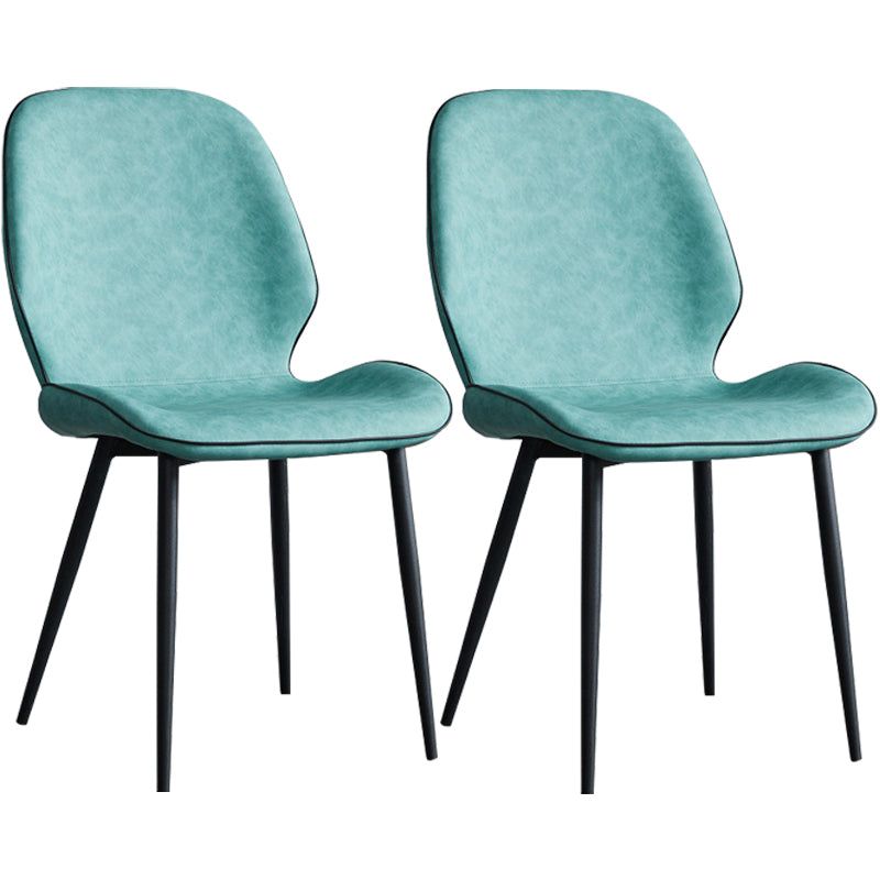 Modern Armless Dining Chairs Leather Wingback Side Chair with Metal Legs