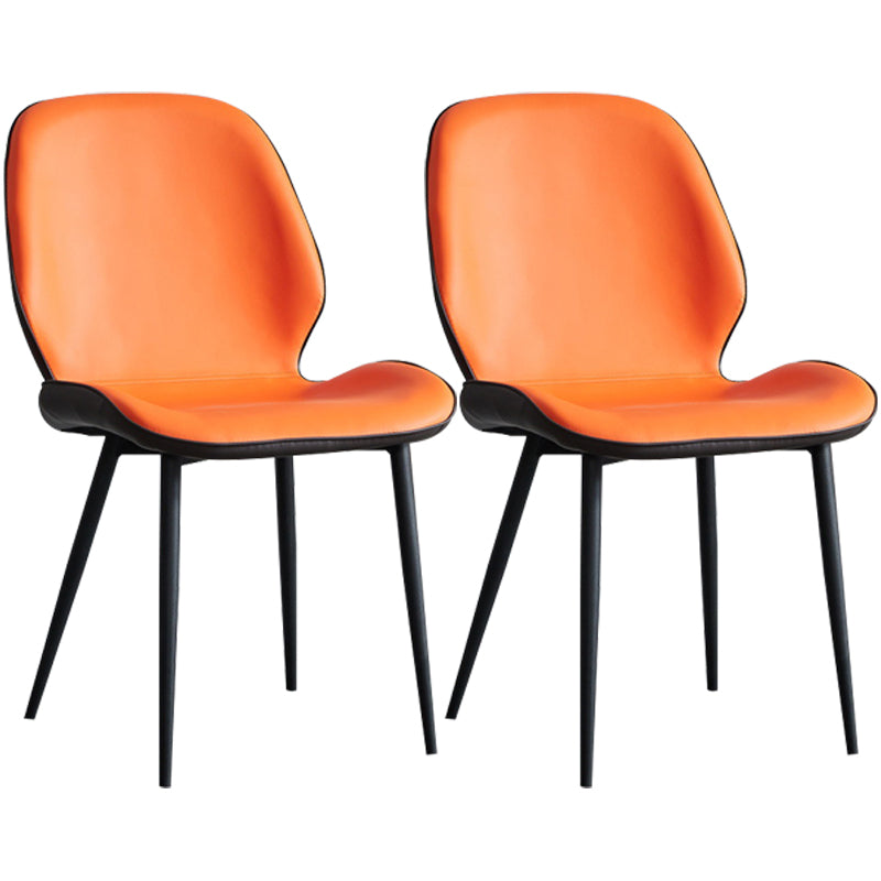 Modern Armless Dining Chairs Leather Wingback Side Chair with Metal Legs
