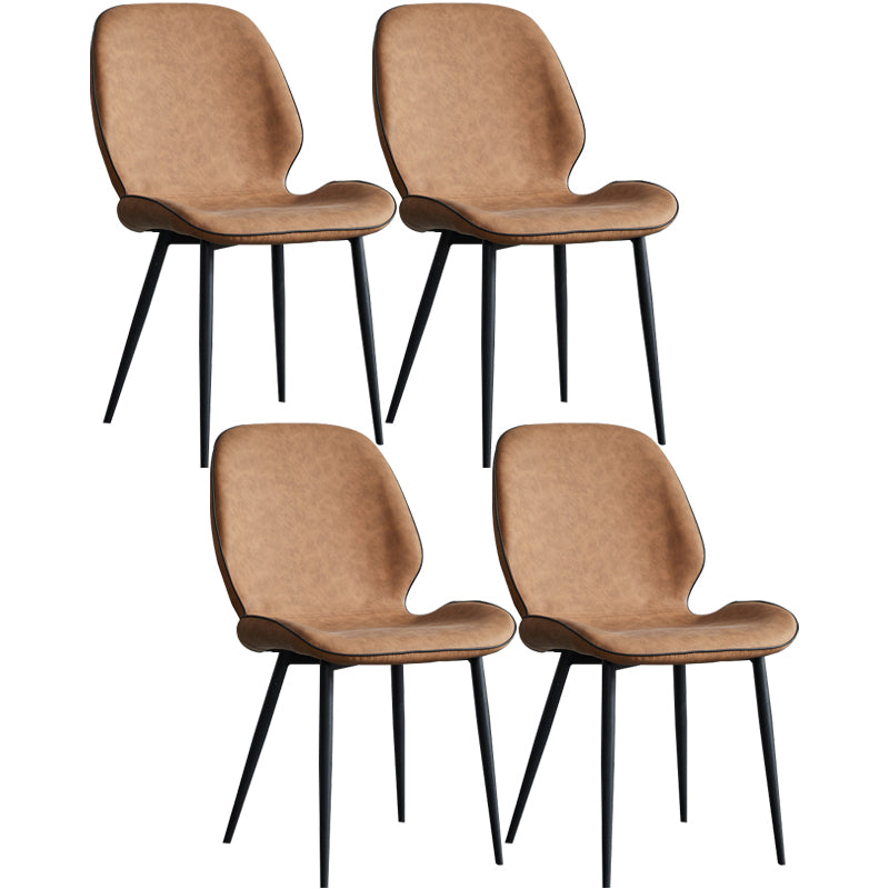 Modern Armless Dining Chairs Leather Wingback Side Chair with Metal Legs